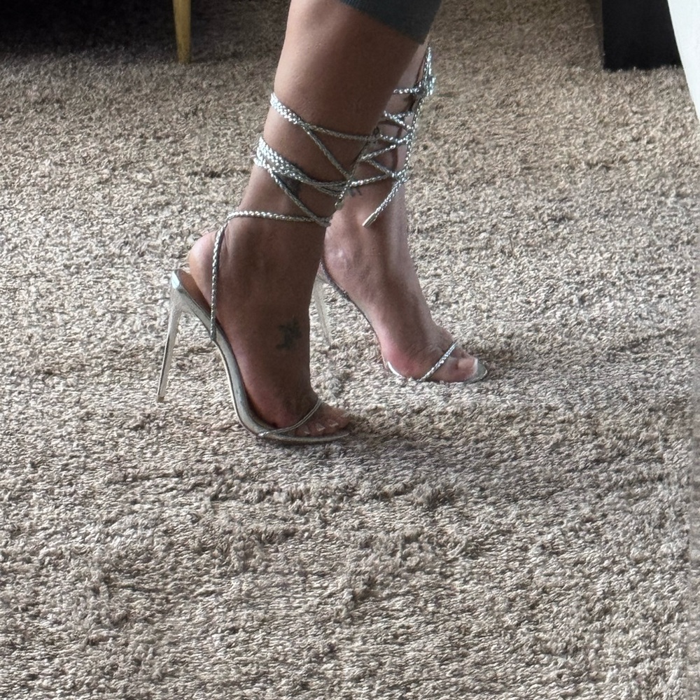 Silver Strappy High Heels